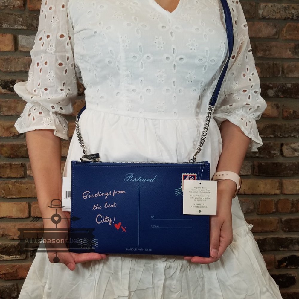 Kate Spade Post Card Crossbody Blue Off the Grid CLUTCH Authentic BON VOYAGE